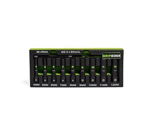 GRIPEDGE Tools | 9-PC - 1/4'' Drive Deep Metric RPT Socket Extractor Set | Sizes 4 - 12 MM | Removes Broken Studs, Stripped Bolts and Lug Nuts | Includes Premium EVA Foam Storage|