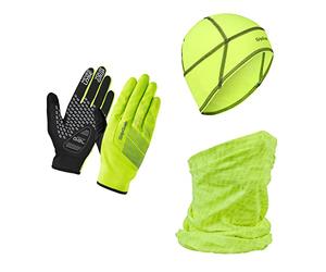 GripGrab Unisex's Cycling Essentials Gift Thermal Winter Bundle-Highly-Visible Touchscreen Gloves, Skull-Cap, Neck-Warmer, Yellow Hi-Vis, Small