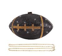 GripIt Bling Rhinestone Football Shaped Rugby Quirky Bag Purse Shoulder Handbag with Crystal for Women Girls, Black, 9.84inch length