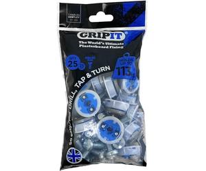Gripit Blue Heavy-Duty Plasterboard Fixings - Reusable Drywall Fixings - Pack of 25 - Holds Up to 113kg - Easy to Install Drywall Anchor for TV, Stud Walls, Kitchen Units & Boilers - UK Designed