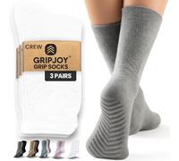 Gripjoy Grip Socks Non Slip Socks for Women Men - Non Skid Hospital Socks - 3 pack (Large - White)