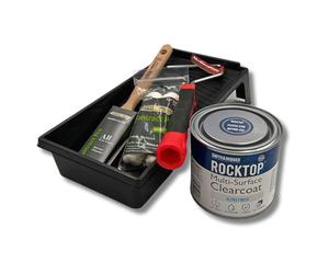 Gripper Cloth Arroworthy Varnish Application Kit, 500ml Rocktop Multi-Surface Gloss Clearcoat, 2-1.5-inch Brush, 11-inch Barracuda Frame 2 x 4 Roller Sleeves + Tray