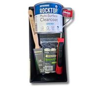 Gripper Cloth Clearcoat Kit, 1.5-inch Brush, 11-inch Barracuda Frame with 2 Roller Sleeves, Smith and Rodgers 500ml Rocktop Multi-Surface Satin, 4" Tray