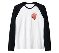 Gripping Fate - Anatomical Heart Woodcut with Skeletal Hand Raglan Baseball Tee