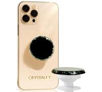 Grips by CRYSTALFY Black Brown Agate Round Shape Adhesive Crystal Phone Grip Holder & Expanding Kickstand-Natural Gemstone Swappable Top Accessory for iPhone, iPad, Kindle & Mobile Devices