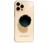 Grips by CRYSTALFY Black Brown Agate Round Shape Magnetic Crystal Phone Grip Holder & Expanding Kickstand-Natural Gemstone Swappable Top Accessory for iPhone, iPad, Kindle & Mobile Devices