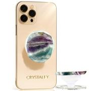 Grips by CRYSTALFY Crystal Magnetic Phone Grip Holder & Expanding Kickstand-Rainbow Fluorite Natural Gemstone Swappable Top Accessory Compatible with iPhone, iPad, Kindle & Mobile Devices-Magnetic