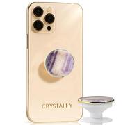 Grips by CRYSTALFY MINIS-Slim Lightweight Adhesive Crystal Phone Grip Holder & Expanding Kickstand-Natural Gemstone Swappable Top Accessory for iPhone, Kindle & Mobile Devices-Pale Lavender Amethyst