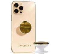 Grips by CRYSTALFY MINIS-Slim Lightweight Adhesive Crystal Phone Grip Holder & Expanding Kickstand-Natural Gemstone Swappable Top Accessory for iPhone, Kindle & Mobile Devices-Tiger’s Eye