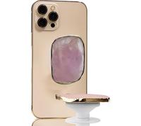 Grips by CRYSTALFY Perfectly Imperfect Crystal Phone Grip & Stand Authentic Natural Gemstone Swappable Top, Expandable Collapsible Holder for Smartphones and Tablets (Rose Quartz with Gold Edge)