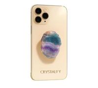 Grips by CRYSTALFY Perfectly Imperfect Rainbow Fluorite Crystal Phone Grip Holder & Expanding Kickstand-Natural Gemstone Swappable Top Accessory Compatible with iPhone, iPad, Kindle & Mobile Devices