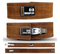 GripUp Powerlifting Belt for Weight lifting Lever Buckle Leather Gym Belt 10mm Thick 4-Inch Lumbar Back Support Men Women for Bodybuilding Deadlifts Dips Strength Training Workout (Brown, S)