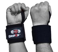 GripUp Weight Lifting Wrist Wraps Support18” Elasticated Cotton Straps Thumb Loop Powerlifting Bodybuilding Fitness Strength Gym Training Workout Gymnastics & Calisthen GP-18 (Black, One Size)