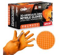 GRIPXX Herkules Grip 8mm Orange Nitrile Gloves, 3D Embossed Diamond Texture, Latex & Powder Free, Industrial, Mechanical (1, Large)