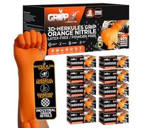 GRIPXX Herkules Grip Heavy Duty 8 Mil Orange Nitrile Gloves, 3D Raised Diamond Texture - Latex and Powder-Free Industrial, Mechanic (10, Large)
