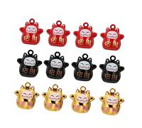 GRIRIW 1 Set Fortune Cat Shape Bells Set DIY Supplies for Jewelry Decor Necklaces Bracelets Crafts Red Black Golden Colors Compact Reusable Jingle Bells for Pet Collars Crafts
