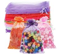GRIRIW 100pcs Small Organza Jewelry Bags with Drawstring Closure Transparent Mesh Pouches for Wedding Party Favors Candy Packaging Versatile Multi-color