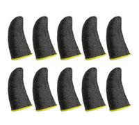 GRIRIW 10pcs Black Gaming Finger Sleeves with Yellow Edge, 18-needle Silver Fiber Anti-sweat Thumb Covers for Mobile Phone Game Controllers, Touchscreen Compatible, Suitable for Mobile