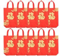 GRIRIW 10pcs Chinese New Year Bags Small Size Non-Woven Fabric Tote Bags Handles Reusable Spring Festival Pouches for Holiday Party Favors and Packaging