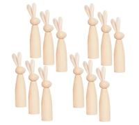 GRIRIW 12pcs Wooden Bunny Peg Doll Set for DIY Projects and Crafting, Unfinished Beige Wood Figures with Smooth Surface, Safe to Handle, for Easter Decorations and Creative Art