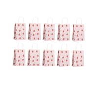 GRIRIW 15pcs Strawberry Print Kraft Paper Storage Bags with Handles Small Candy Treat Party Favor Bags for Home Store Lightweight Large Capacity Cute Fruit Pattern Tote