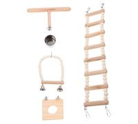 GRIRIW 1set Wooden Hamster and Parrot Climbing Toys Ladder Platform and Food Cup Safe and Activity for Pets