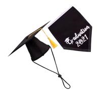 GRIRIW 2 Pcs Dog Graduation Cap and Bib Set in Black Polyester, Fashion Pet Accessories for Daily Life and Party, Protect Pet's Hair While Eating with Stylish Decoration