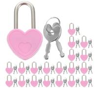 GRIRIW 20 Sets Heart Shaped Padlock Mini Key Lock with Key Alloy Plastic Pink for Suitcases and Diaries Gift for Couple
