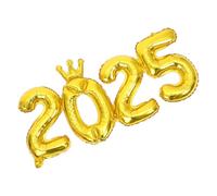 GRIRIW 2025 Number Balloons with Crown Design in Golden Pvc Material, Integrated Design and Easy Arrangement for Stylish New Years Eve Home Decorations