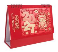 GRIRIW 2027 Desk Calendar Lunar New Year Fire Sheep Year Motifs, Large Paper Desktop Planner Featuring Monthly Schedule and Space for Notes, for Classroom and Office Use