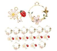 GRIRIW 20pcs Ladybug Bee Flower Bracelet Charms for Jewelry Making with Hanging DIY Craft Pendants for Necklaces Earrings Keychains Bag Accessories