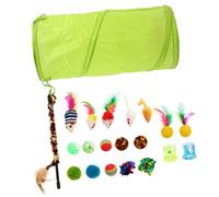 GRIRIW 21pcs Interactive Cat Teaser Set Fun Wand with Stretchable Stick for Indoor Cats Encourages Play and Natural Instincts Durable Materials for Fun Random Color