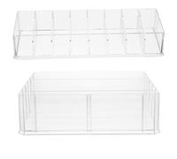 GRIRIW 2pcs Acrylic Cash Tray Set with Removable Dividers, Large 6-Compartment Small 8-Compartment Money Organizer Boxes for Office and Classroom Storage
