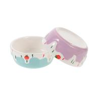 GRIRIW 2pcs Ceramic Food Bowls for Small Animals Deepened Design Prevents Spills Inclined Molding for Hamster Guinea Pig Hedgehog Feeding Safe and Small Pet Dish in Blue and Purple