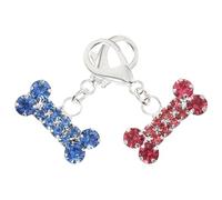 GRIRIW 2Pcs Dog Cat Collar Pendants Bone Design Full Rhinestones Pink Blue, Pet Collar Hanging Accessories for Small to Medium Dogs and Cats, Lovely Keyring Charm Decoration