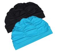 GRIRIW 2pcs Elastic Swim Caps for Long Hair Unisex Adult Swim Hats Comfortable Pleated Design for Dreadlocks and Braids Durable Polyester Fabric Lightweight Breathable Swimming