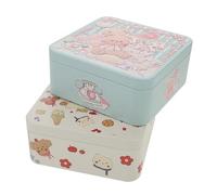 GRIRIW 2pcs Embossed Metal Cookie Tin Boxes with Lids, Decorative Holiday Bakery Packaging for Candy, Biscuit Storage, and Sweets Set (13.2x13.2x6cm, Dog Cat Bear Design)