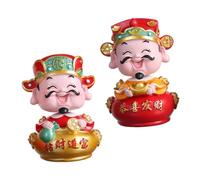 GRIRIW 2pcs God of Wealth Resin Statues Nod Head, Car and Desktop Decor, Cake Decoration Props for Year and Birthday Celebrations