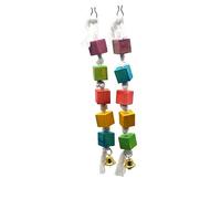 GRIRIW 2pcs Parrot Bite Toy Colorful Wood Block String Bell Educational Bird Chew Toy for Parrots Macaws and Cockatiels