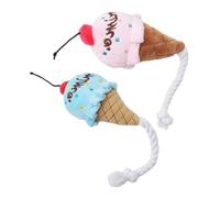 GRIRIW 2pcs Pet Plush Ice Cream Squeak for Dogs and Cats Bite-resistant Soft Chew Playthings in Blue and Pink Interactive Puppy Enrichment Pet Supplies