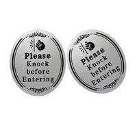 GRIRIW 2pcs Please Knock Door Sign Stickers Vinyl Decorative Bathroom Kitchen Shop Door Signs Reminder Plates for Entry Control