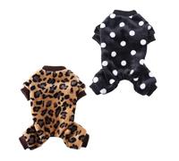 GRIRIW 2pcs Plush Dog Pajamas Set Breathable Four-leg Jumpsuits, Warm Pet Sleepwear for Autumn Indoor Use, Xl Size Black and Leopard Print