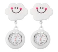 GRIRIW 2pcs Retractable Nurse Pocket Watches Hanging Fob Watches with Silicone Cloud Shape Design Easy to Wear for Student and Use