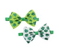 GRIRIW 2pcs St Patrick’s Day Pet Bow Ties Set, Decorative Irish Festival Dog Collar Accessories in Green and White for Party and Costume Use