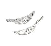 GRIRIW 2pcs Stainless Steel Pot Strainer Moon Shaped Pot Drainer Handle Hand Strainer for Kitchen Cooking Pasta Draining and Vegetable Rinsing