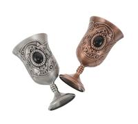 GRIRIW 2pcs Vintage Metal Chalice Goblets with Embossed Antique Finish High Stem Wine Cups for Family Gatherings and Formal Events Drinking Cups with Comfortable Grip in and Old Tin