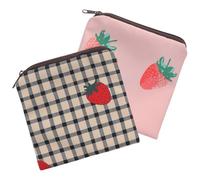 GRIRIW 2pcs Women Tampon Bag Portable Zipper Polyester Storage Pouch | Practical Organizer for Small Items, Cute Cartoon Style, One Set, Handbag Accessory for Students