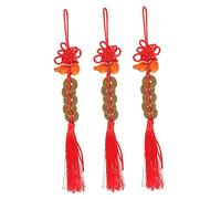 GRIRIW 3pcs Chinese Knot Hanging Ornaments with Wood Gourd and Copper Five Emperor Coins Feng Shui Pendants for Spring Festival Year Decorations Red Tassel for Home and Office