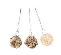 GRIRIW 3Pcs Parrot Chew Set Natural Rattan Balls for Birds Hamsters Rabbits Fun Foraging for Bird Cages Safe Versatile Pet Accessories