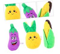 GRIRIW 3pcs Pet Plush Sound for Dogs and Cats Cartoon Fruit Vegetable Shapes Interactive Educational Gift with Corn Pineapple Eggplant Design